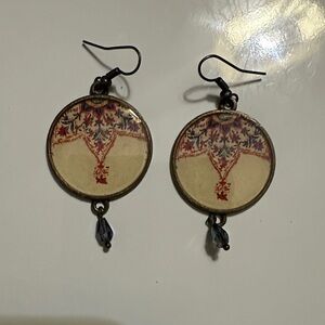 Elegant Cream and Blue Dangle Earrings